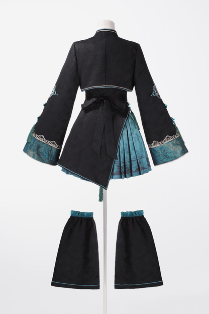 Cyberpunk Chinese-Style Lolita Top + Strapped Dress + Skirt + Leg Covers