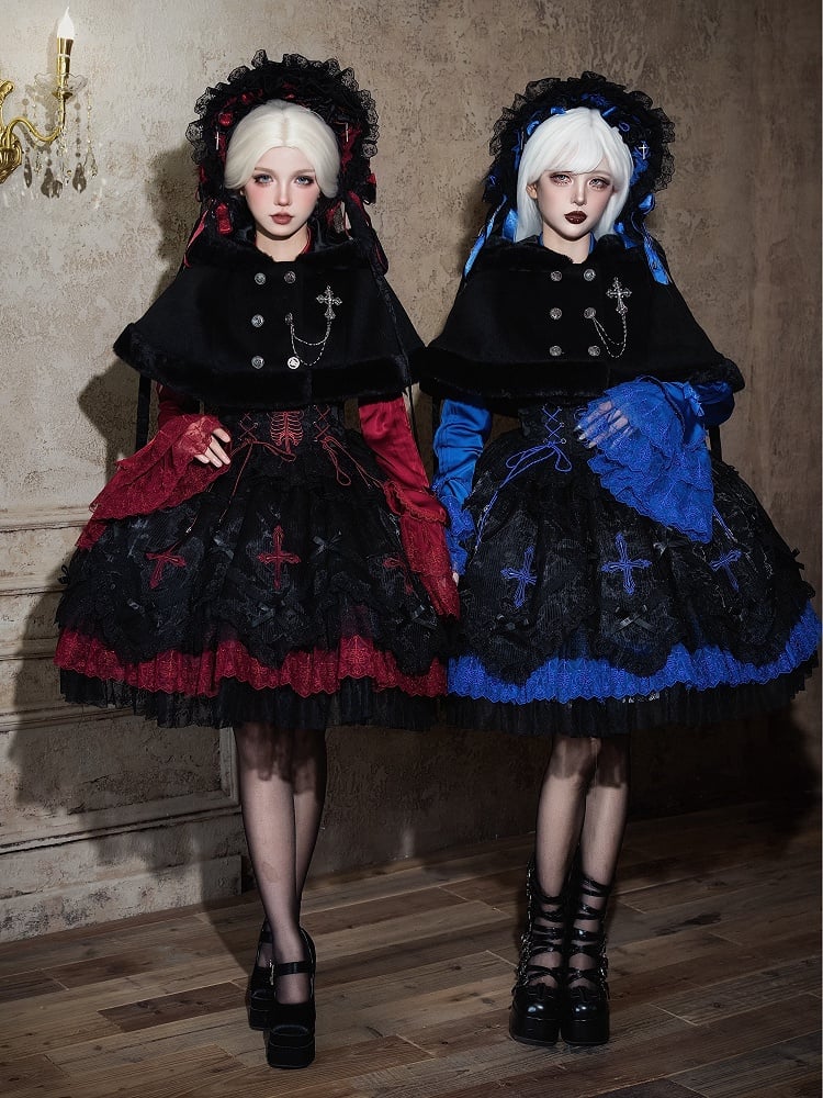 【12月8日予約締切】Black Mist Banquet ゴシックフーディーファーケープコート＋クロスチェーンブローチ