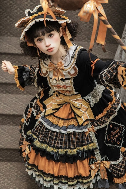 [Reservierungsschluss 8. September] Classic Bear Lolita-Stufenkleid mit weißem Kragen, Karomuster, Spitze und Schleife+Vintage-JSK-Kleid mit Teddybär-Print und Spitze+Vintage-Lolita-Kleid mit Teddybär-Print, Karokragen und klassischem Karomuster