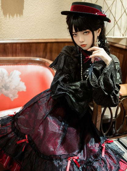 Red Retro Elegant Dark Gothic Lolita Stand Collar Shirt