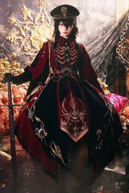 [Pre-order Deadline: November 16] Holy Army Red Black Embroidery Military Uniform Cape Dress Complete Set + Dress Set
