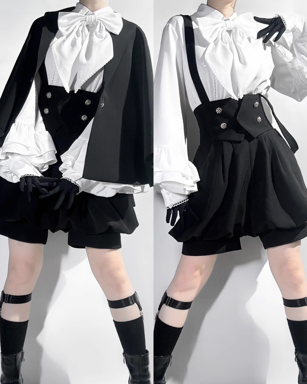 【予約商品】レトロエレガントダークキュートプリンスリボンシャツ＋テールショートパンツ