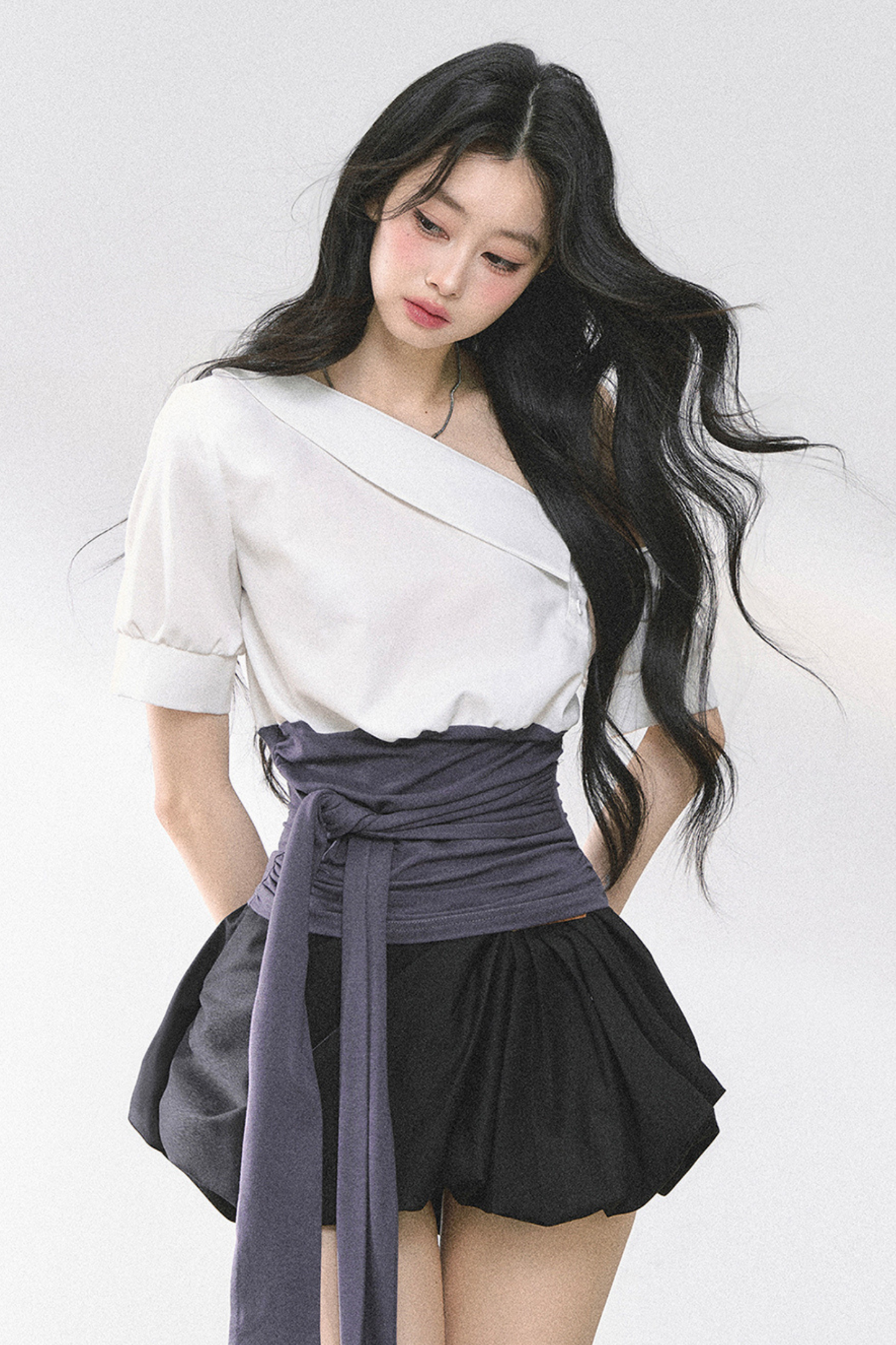 ウエストバンド付きワンショルダーシャツ