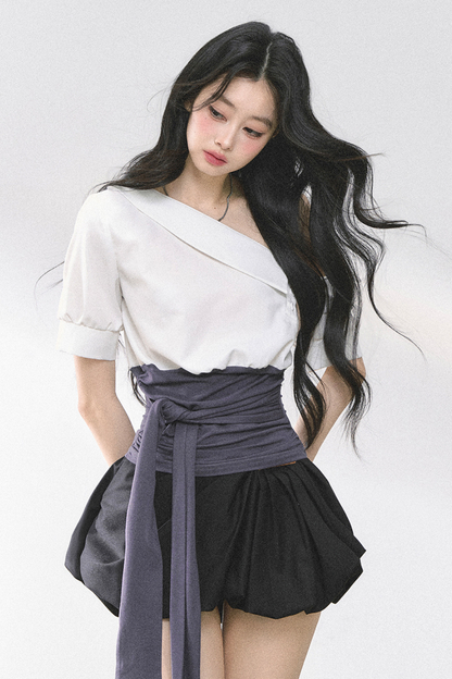 ウエストバンド付きワンショルダーシャツ