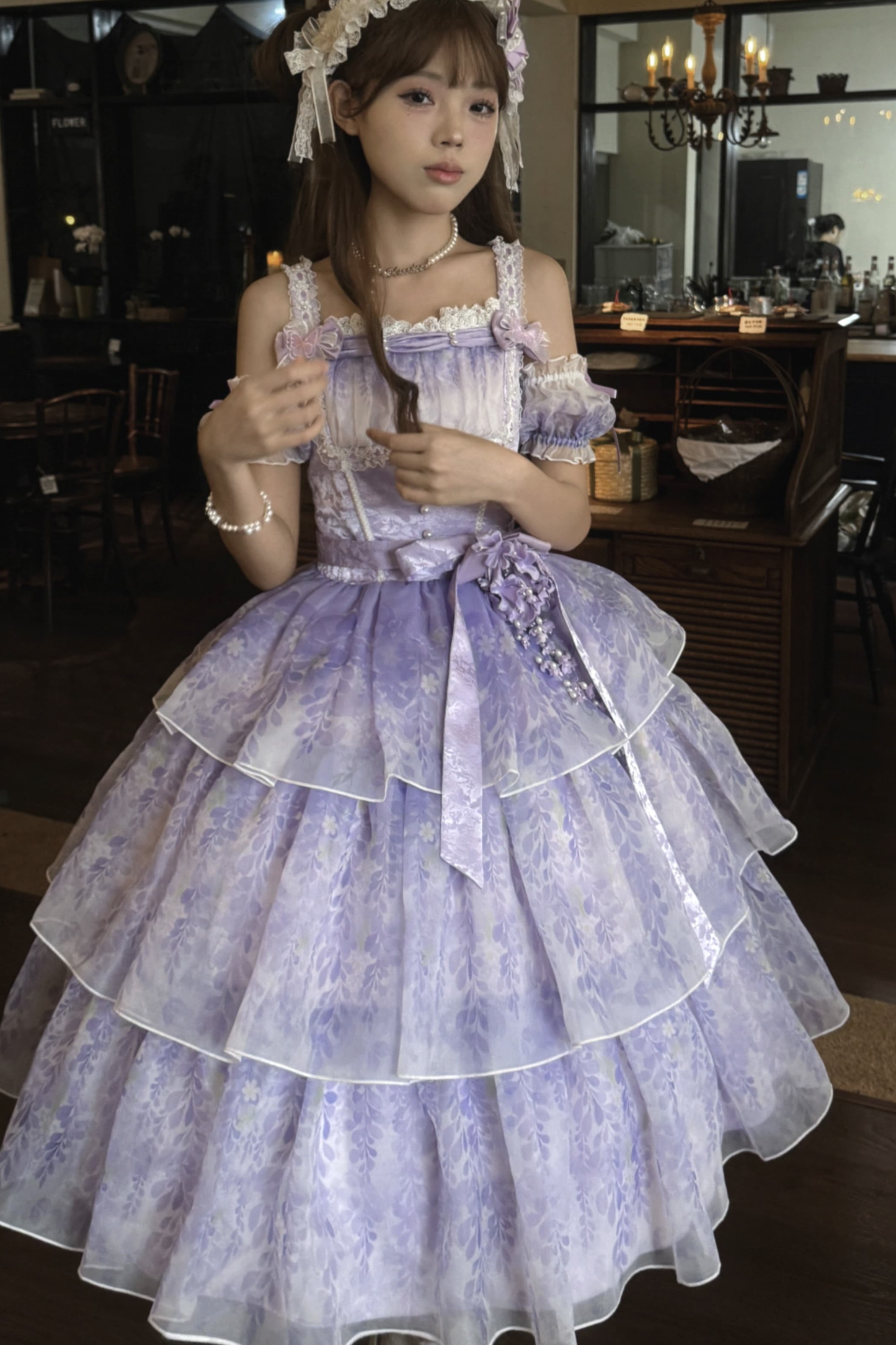 【予約商品】バレエスタイルエレガントドレス+ハット+ヘアバンド+リボンテール