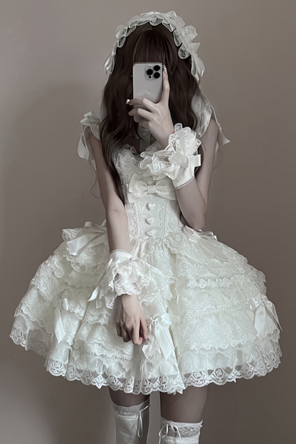 【予約商品】プリンセスバレエケーキロリータドレス+ヘアバンド+ネックレス+スリーブ+テール