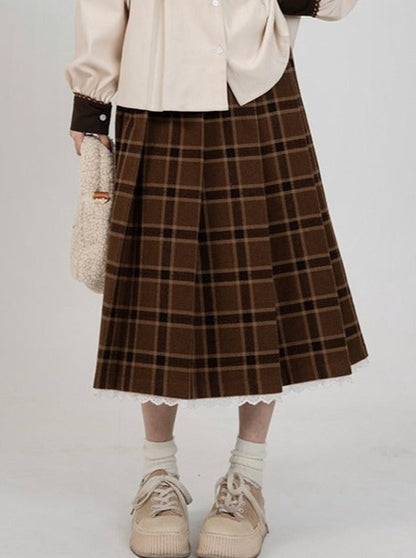 Wardrobe College Style Checked Wool Skirt