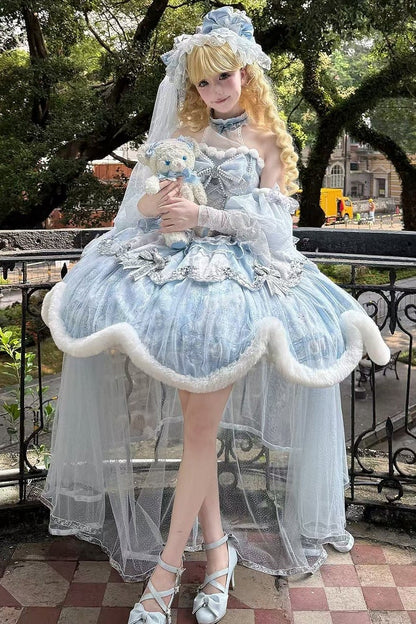 [Deadline for reservations: December 10] Snow Rabbit Ball Blue and Silver Halter Neck Fur Dress Complete Set