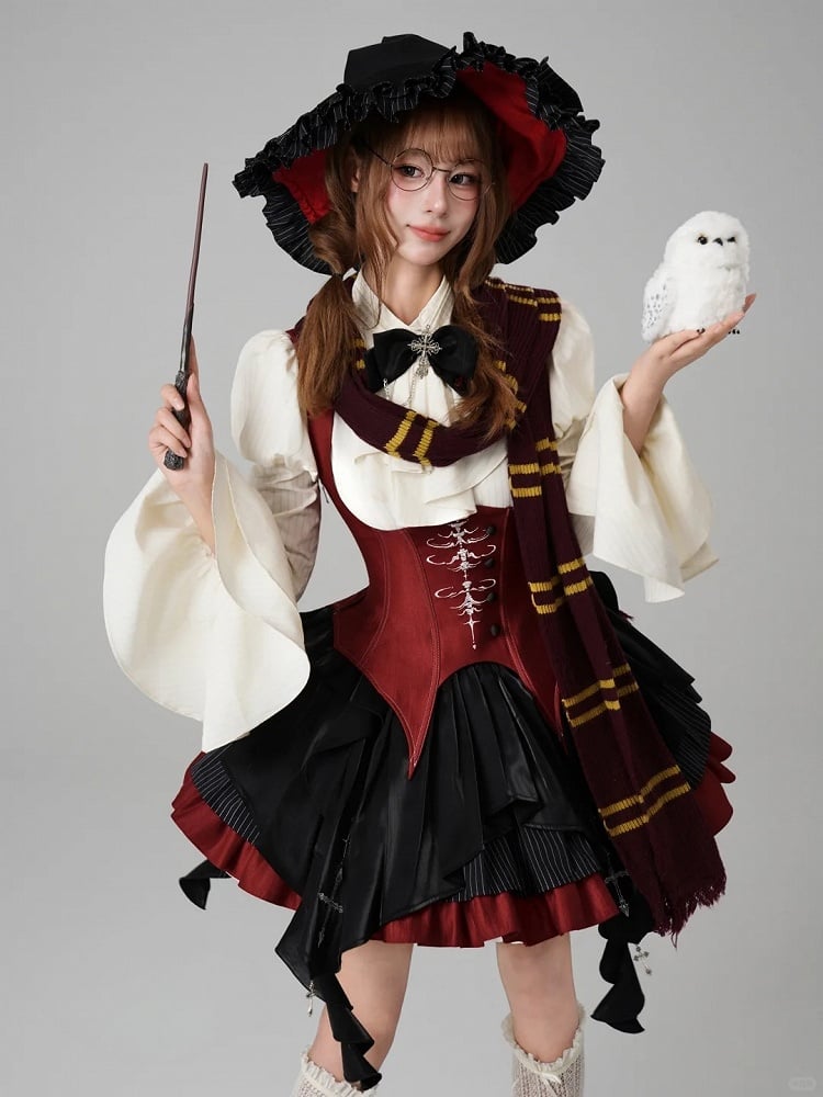 【12月3日予約締切】inverted spell contract ダークゴシックウィッチレッドドレスフルセット＋シャツ＋ベスト＋スカート