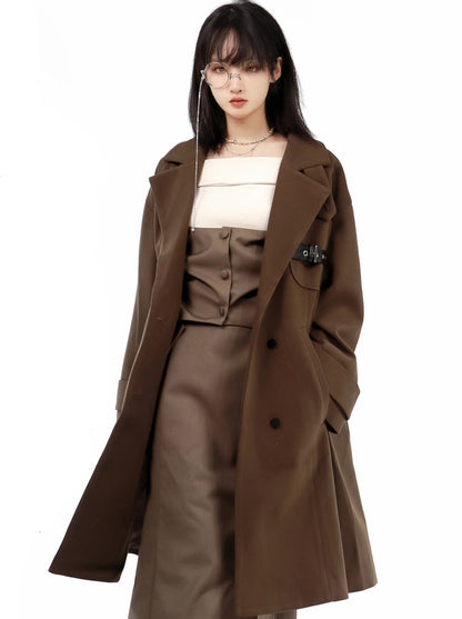 Brown Wool Hip Hug Fishtail Skirt Suit Set