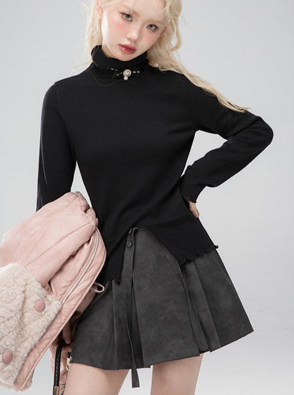 Lava Gray Short Leather Skirt Winter Style