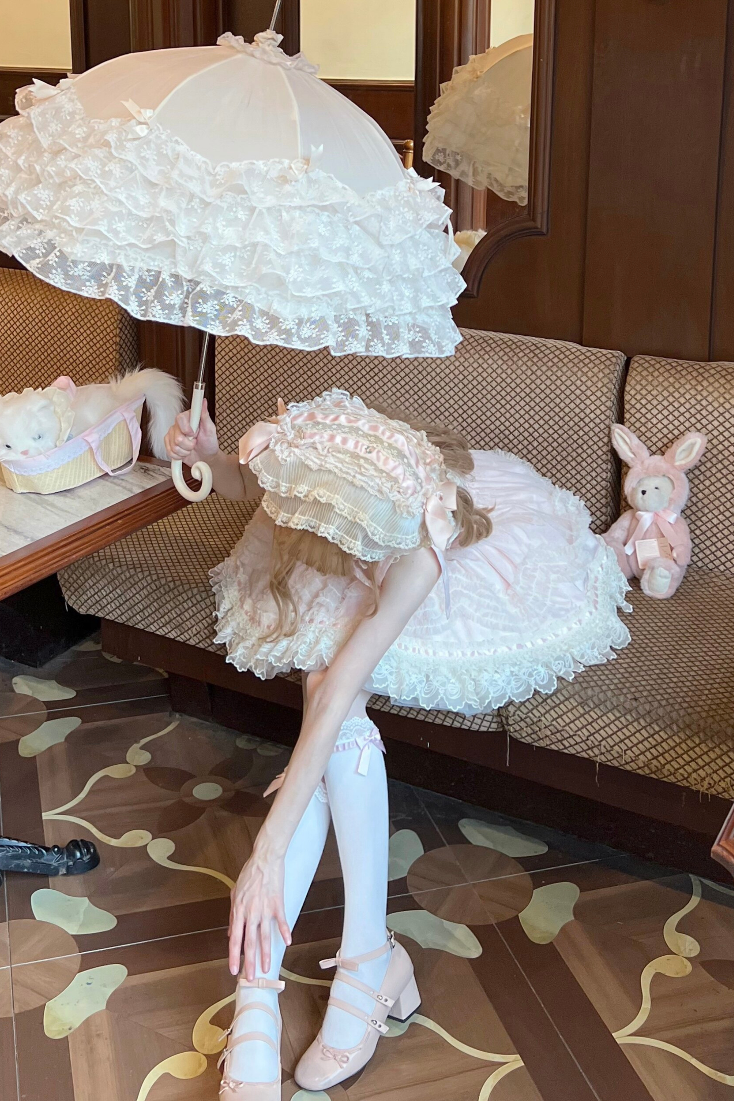 甜美珍妮蘿莉塔吊帶裙+項鍊+帽子+髮帶