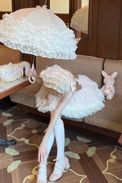 甜美珍妮蘿莉塔吊帶裙+項鍊+帽子+髮帶