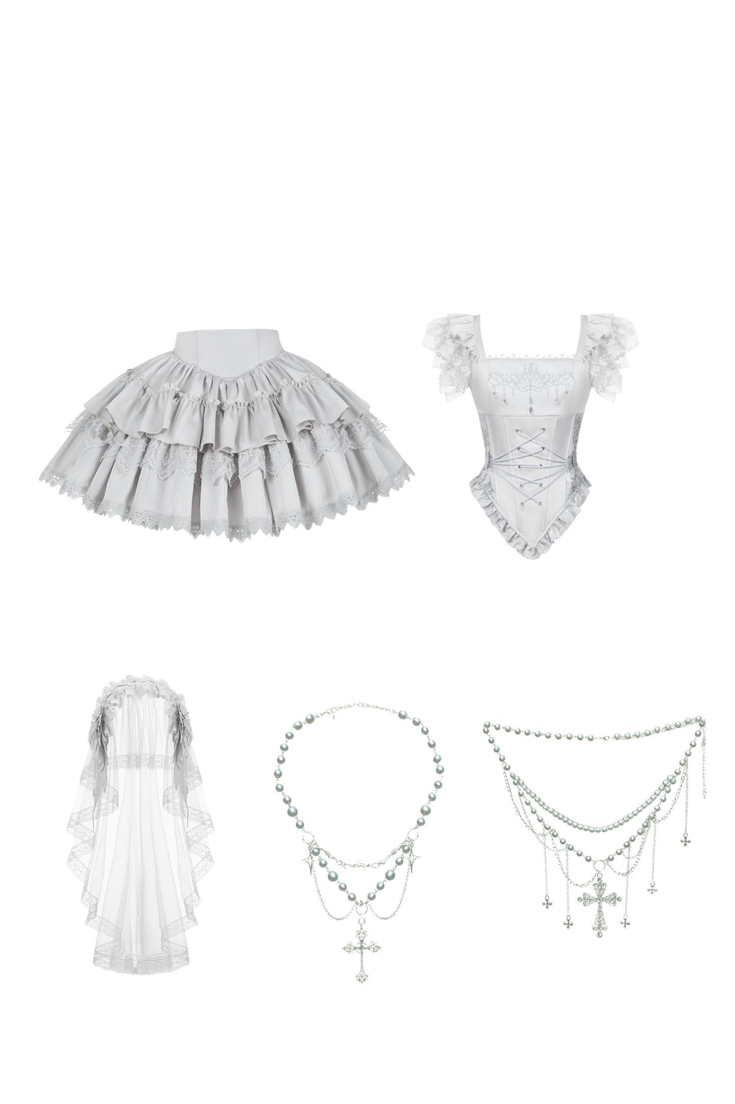 ゴシックロリータスカート+コルセット+ベール+ネックレス+ウエストチェーン