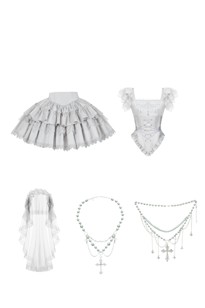 ゴシックロリータスカート+コルセット+ベール+ネックレス+ウエストチェーン