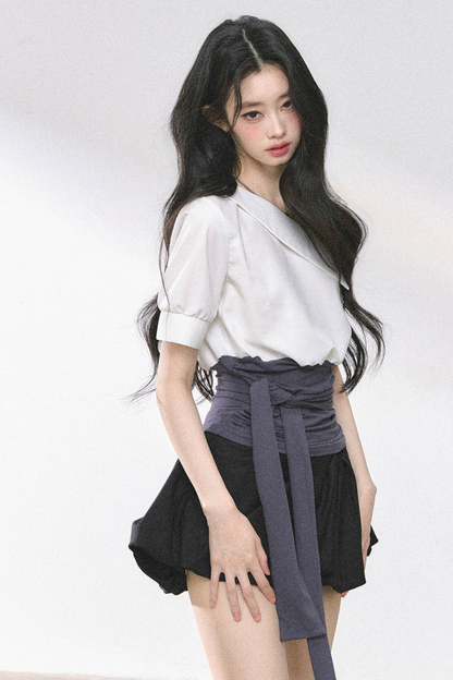 ウエストバンド付きワンショルダーシャツ