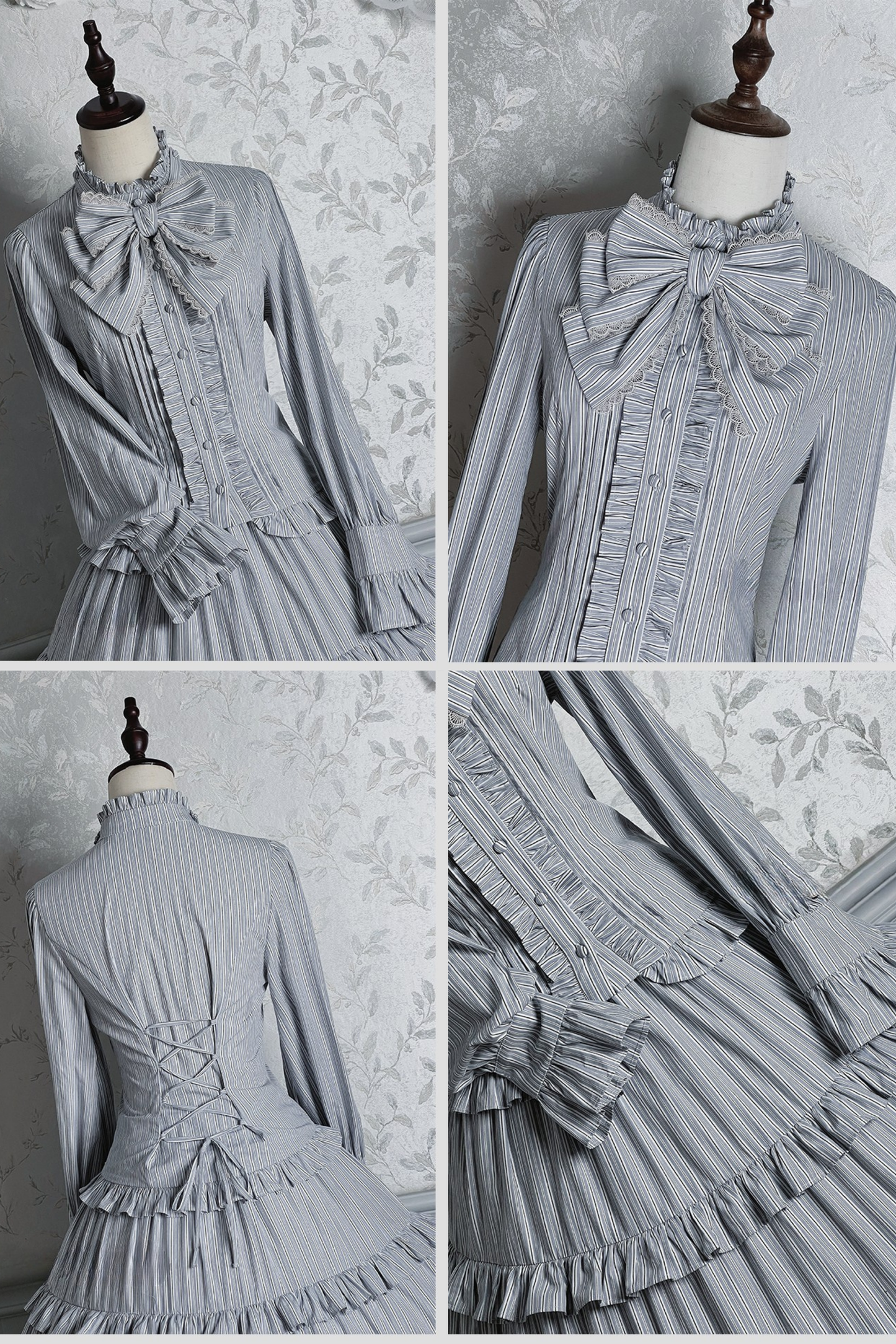 【12月23日予約締切】ビクトリアデュークエレガントクラシックフリルスタンドカラーリボンシャツ