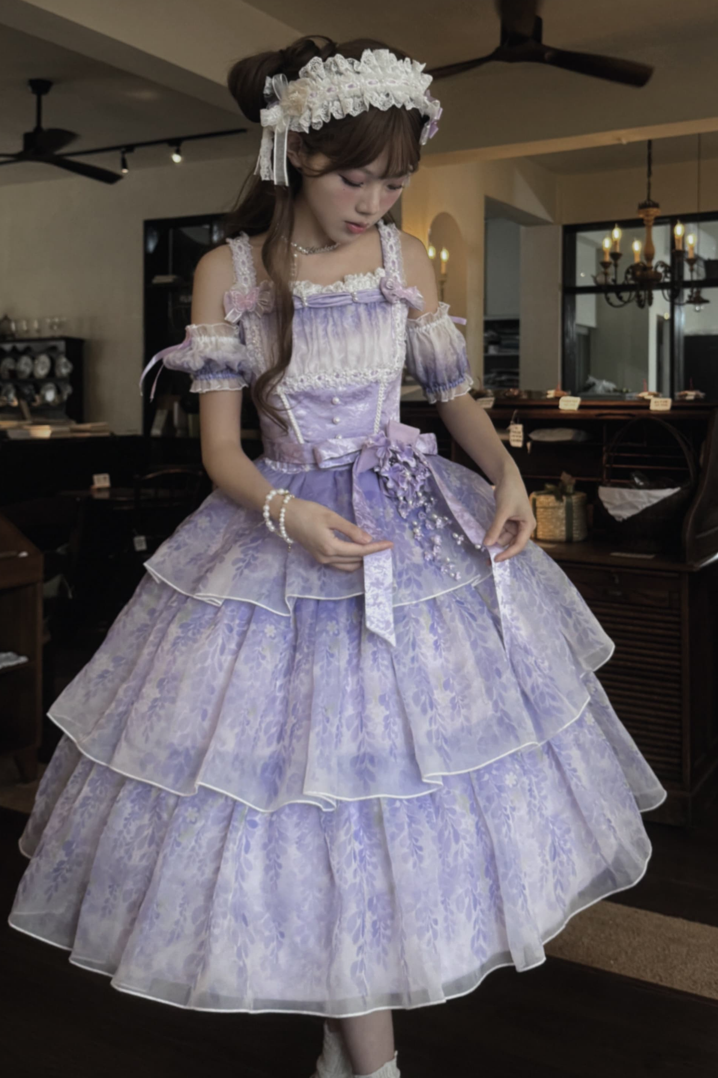 【予約商品】バレエスタイルエレガントドレス+ハット+ヘアバンド+リボンテール