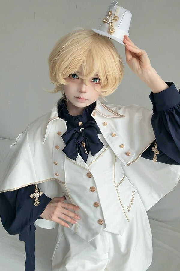 [Pre-order Deadline: September 13] Black/White Prince Gothic Cross Charm Lace Trim Cape