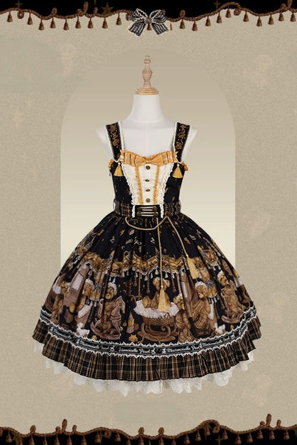[Reservierungsschluss 8. September] Classic Bear Lolita-Stufenkleid mit weißem Kragen, Karomuster, Spitze und Schleife+Vintage-JSK-Kleid mit Teddybär-Print und Spitze+Vintage-Lolita-Kleid mit Teddybär-Print, Karokragen und klassischem Karomuster