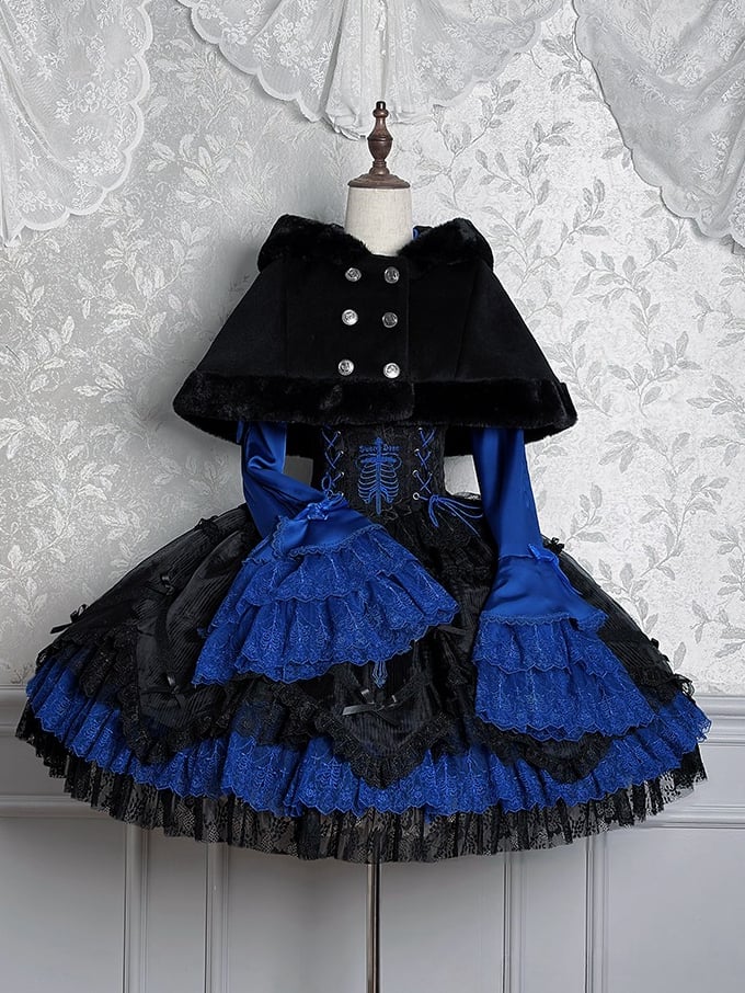 【12月8日予約締切】Black Mist Banquet ゴシックフーディーファーケープコート＋クロスチェーンブローチ