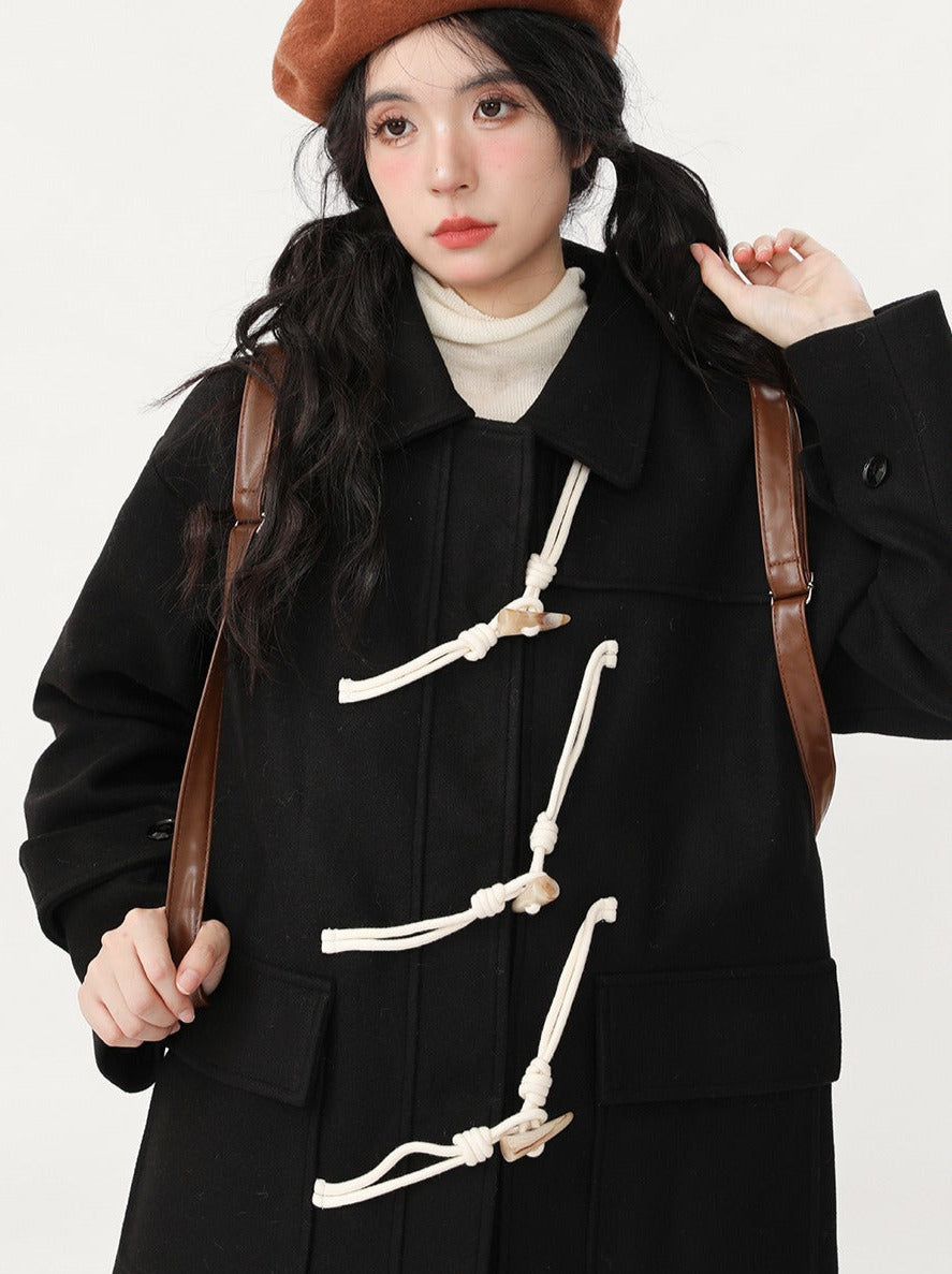 Strap retro high-end mid-length wool coat