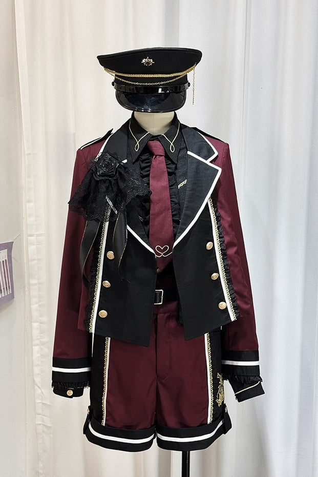 【6月28日予約締切】レッドブラック/ブルーブラックダークプリンスロリータジャケット＋ショートパンツ＋ネクタイ＋ウエストバッグ付きベルト