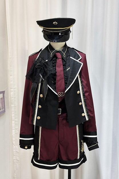 【6月28日予約締切】レッドブラック/ブルーブラックダークプリンスロリータジャケット＋ショートパンツ＋ネクタイ＋ウエストバッグ付きベルト