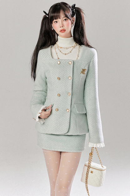 Ice Blue Retro Gurley Jacket + Tight Skirt