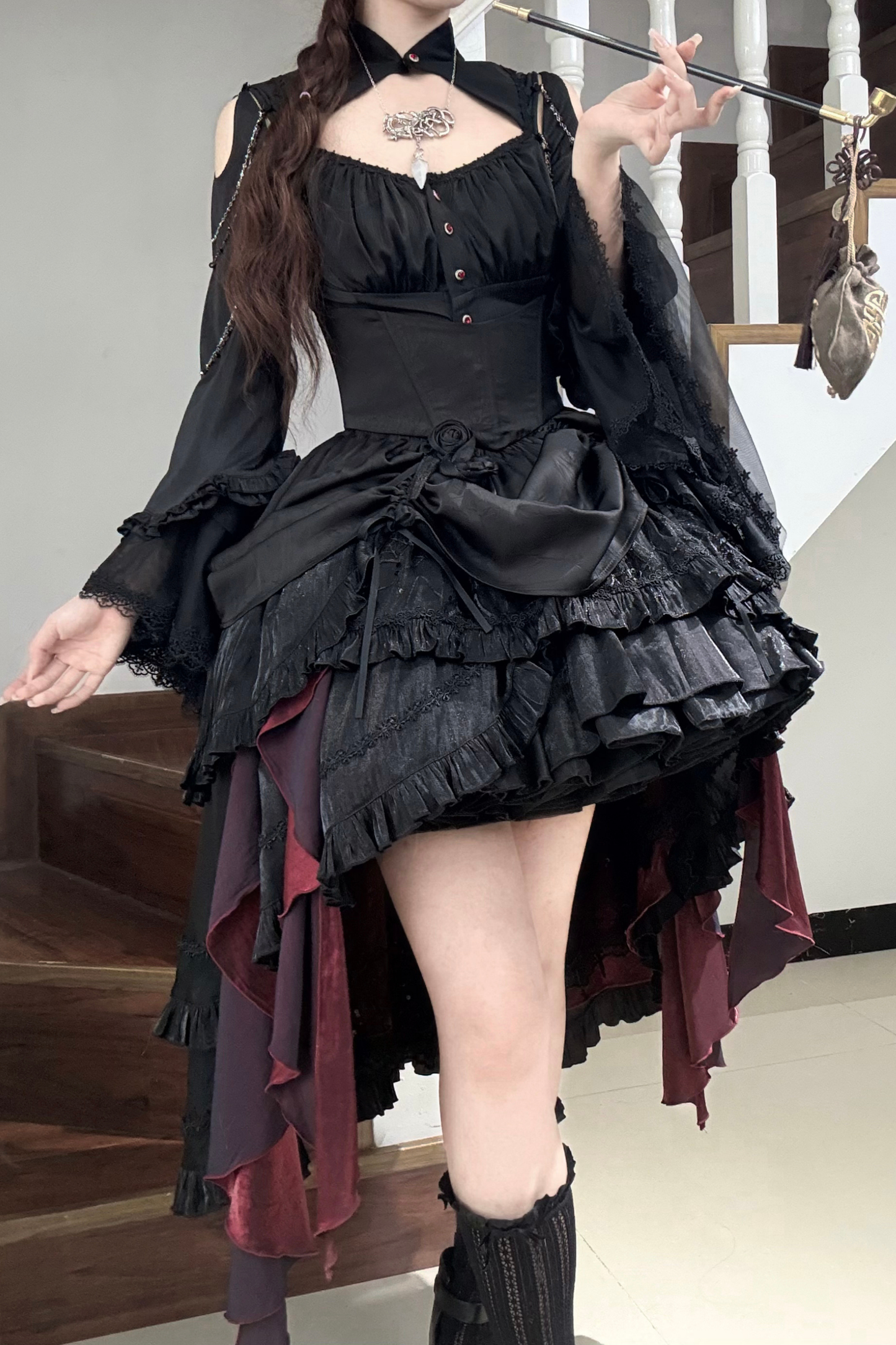 ダークフラワーゴシックロリータセットアップ