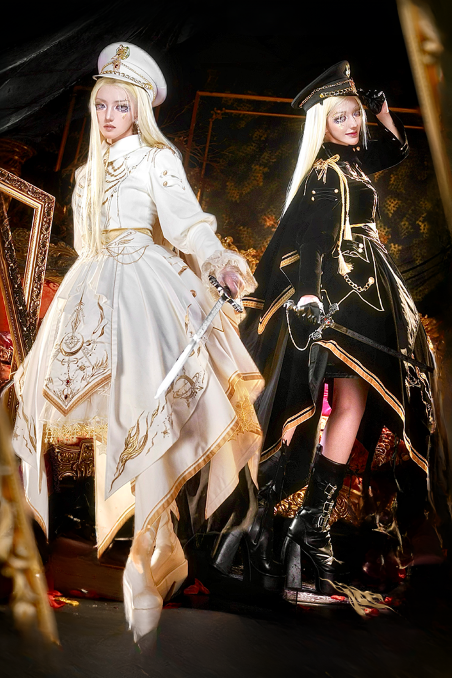 [Pre-order Deadline: November 16] Holy Army White Gold Embroidery Military Uniform Cape Dress Complete Set + Dress Set