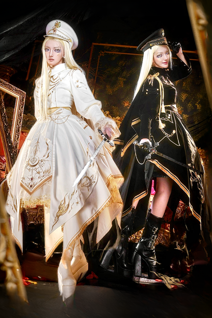 [Pre-order Deadline: November 16] Holy Army White Gold Embroidery Military Uniform Cape Dress Complete Set + Dress Set
