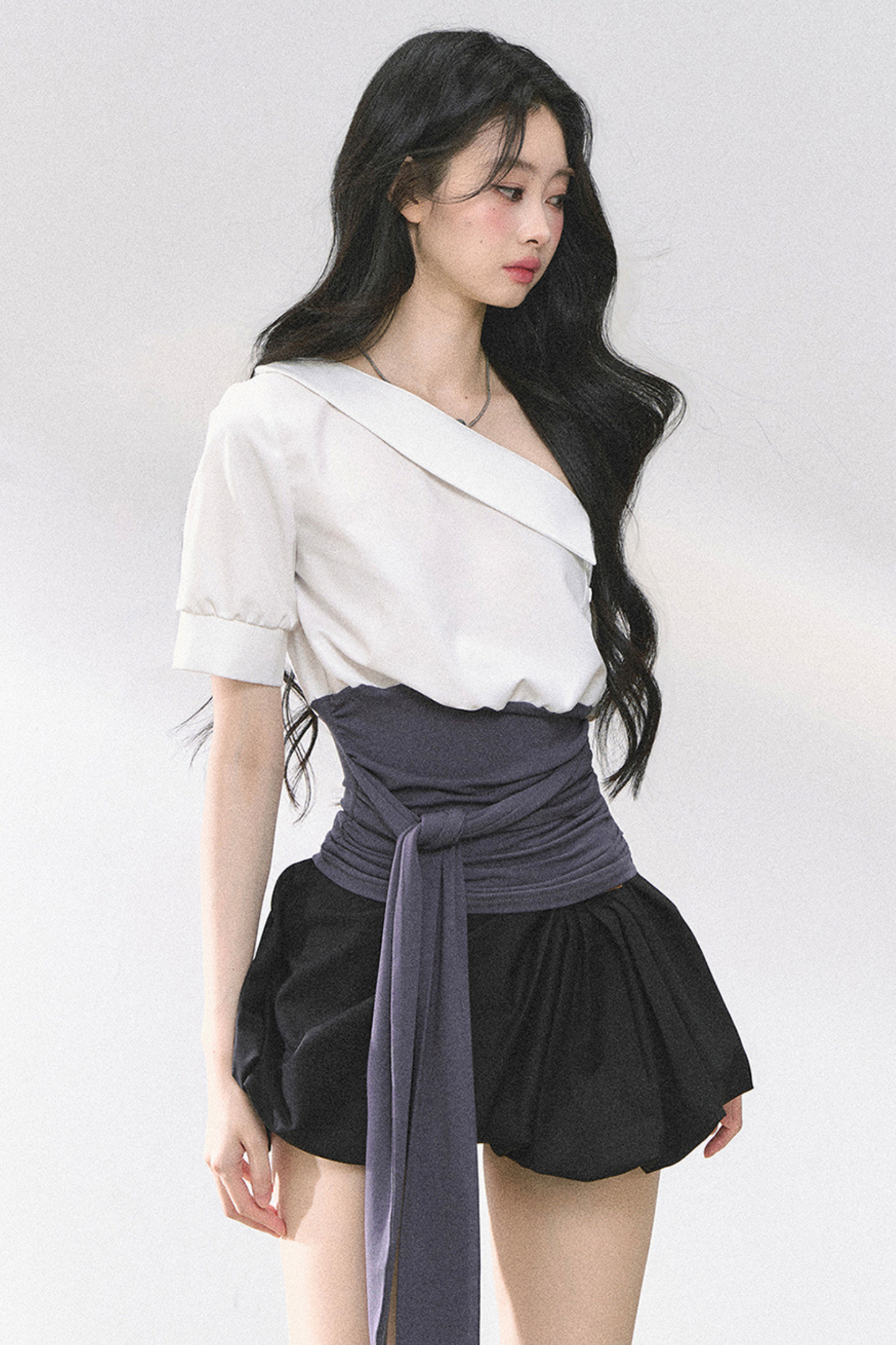 ウエストバンド付きワンショルダーシャツ