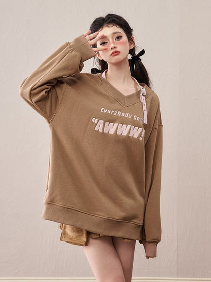 Letter Halter Neck Lazy Style Casual Over Sweatshirt