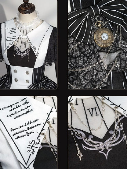 【2月26日予約締切】ゴシックエンブロイダリーストライプ懐中時計シスタードレスフルセット＋ヘッドドレス