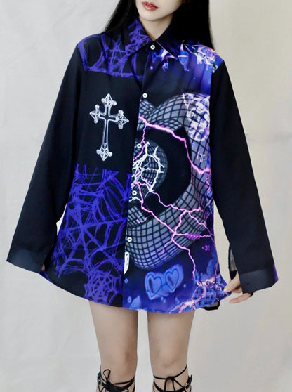 Dark Asymmetrical Design Loose Shirt