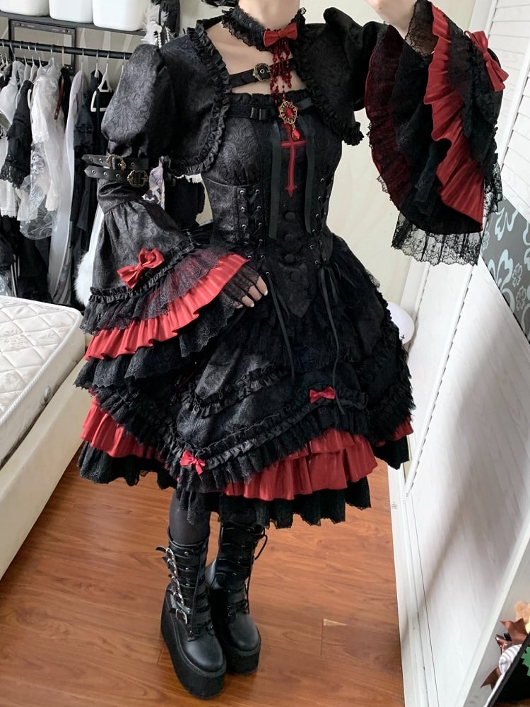 【4月21日予約締切】ブラッドフィーストダークゴシックローズクロスコルセットサスドレス＋ベルスリーブショートジャケット＋アクセサリー