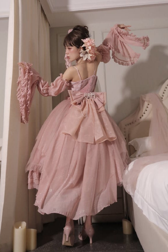 [Reservierungsschluss 1. Juni] Dunkelblau/rosa Atlantis Dark-Fantasy-Lolita-Sternenperlen-Bustierkorsett + prächtiger Rüschen-Meerjungfrauenrock