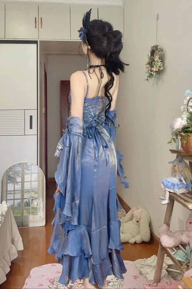 Amour Rose Bianca White and Blue Mermaid Dress Set