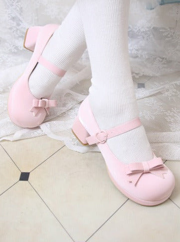 Lolita Round Toe Ribbon Mary Jane Heels