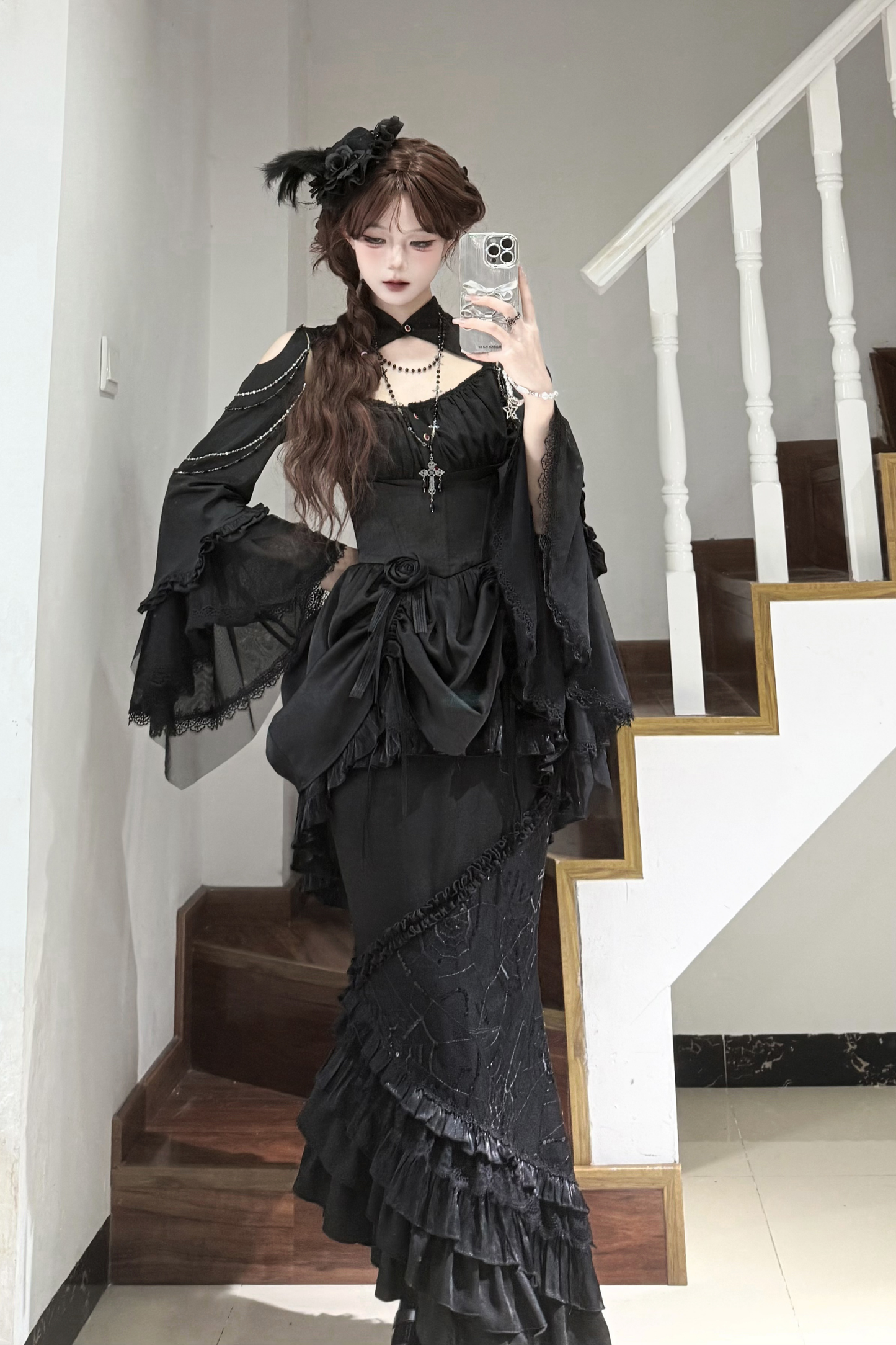 ダークフラワーゴシックロリータセットアップ