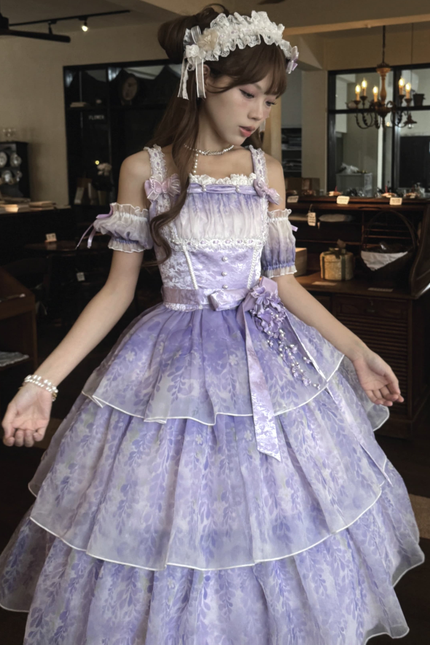 【予約商品】バレエスタイルエレガントドレス+ハット+ヘアバンド+リボンテール