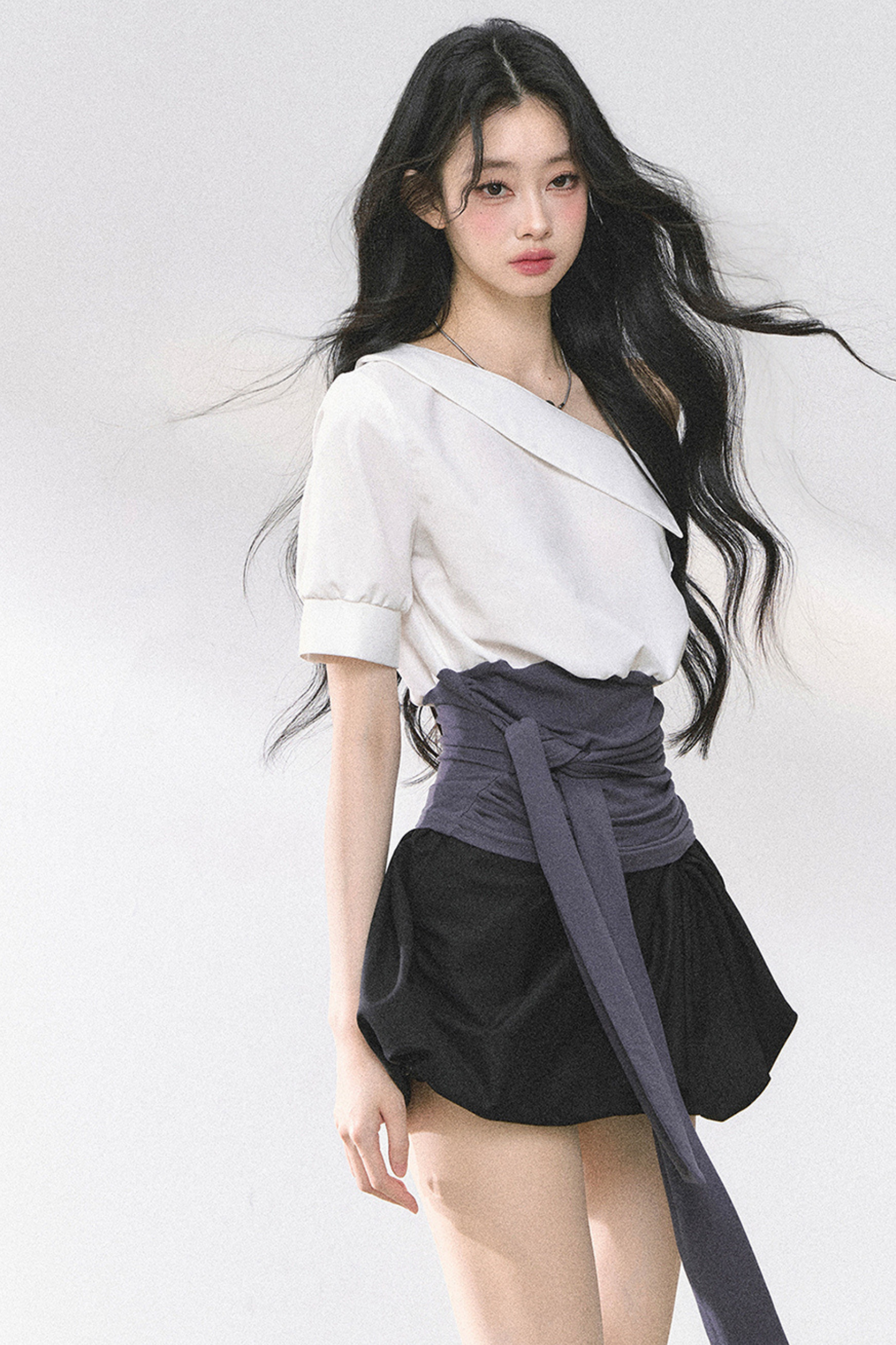 ウエストバンド付きワンショルダーシャツ