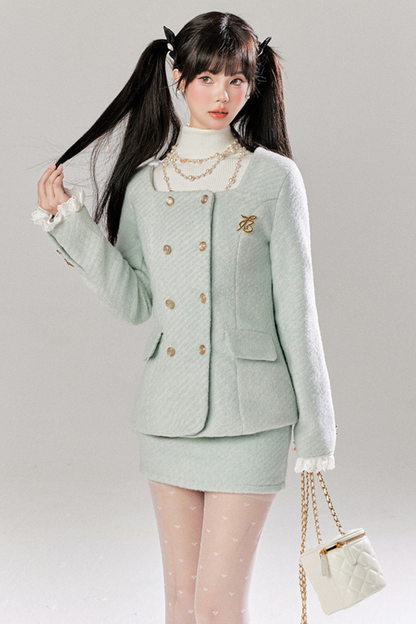 Ice Blue Retro Gurley Jacket + Tight Skirt