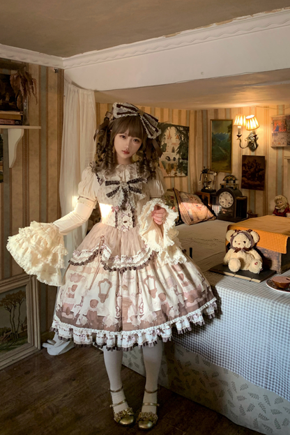 Briana Bear Print Dream Doll Lolita Dress + JSK + Skirt + Shirt + Petticoat