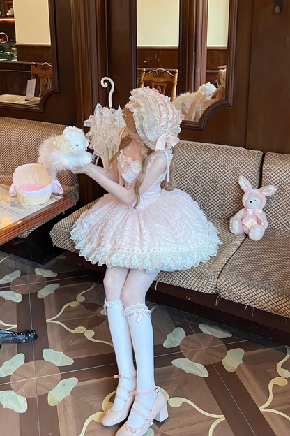 甜美珍妮蘿莉塔吊帶裙+項鍊+帽子+髮帶