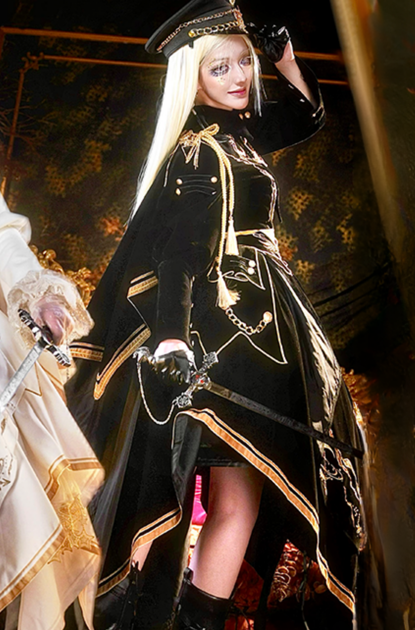 [Deadline for reservations: November 16] Holy army black gold embroidered military cape dress complete set + dress set