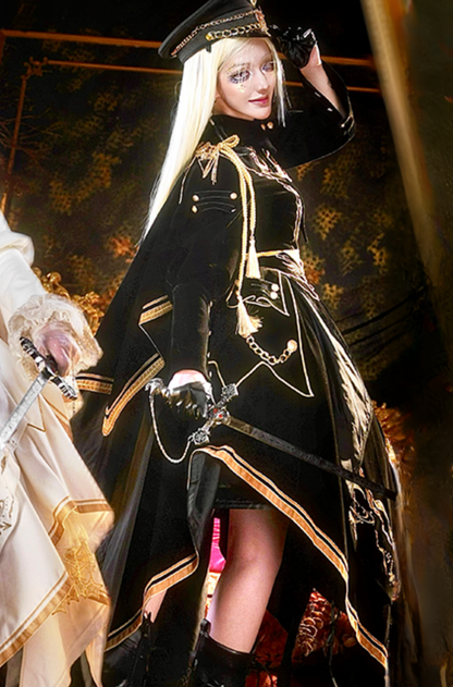 [Deadline for reservations: November 16] Holy army black gold embroidered military cape dress complete set + dress set