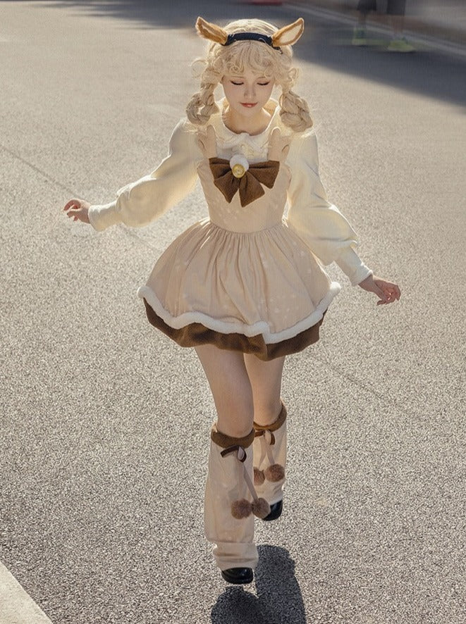 Brown Fur Cape + Fur Suspender Skirt + Leg Warmers