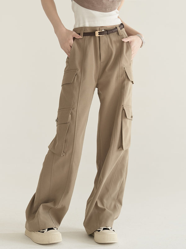 ソリッドカラーストレートルーズカジュアルパンツ